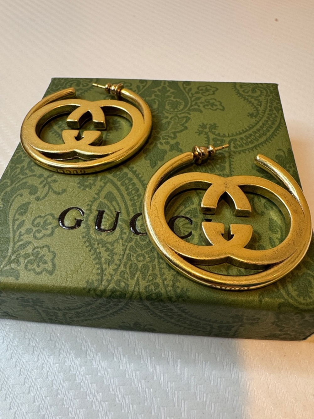 Gucci Gold Interlocking Logo Hoop Earrings